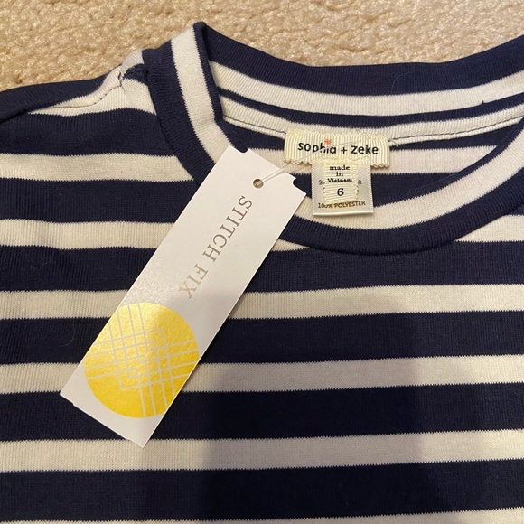 Sophia and Zeke NWT girls size 6 long sleeve dress- navy blue and white stripes - Picture 3 of 6